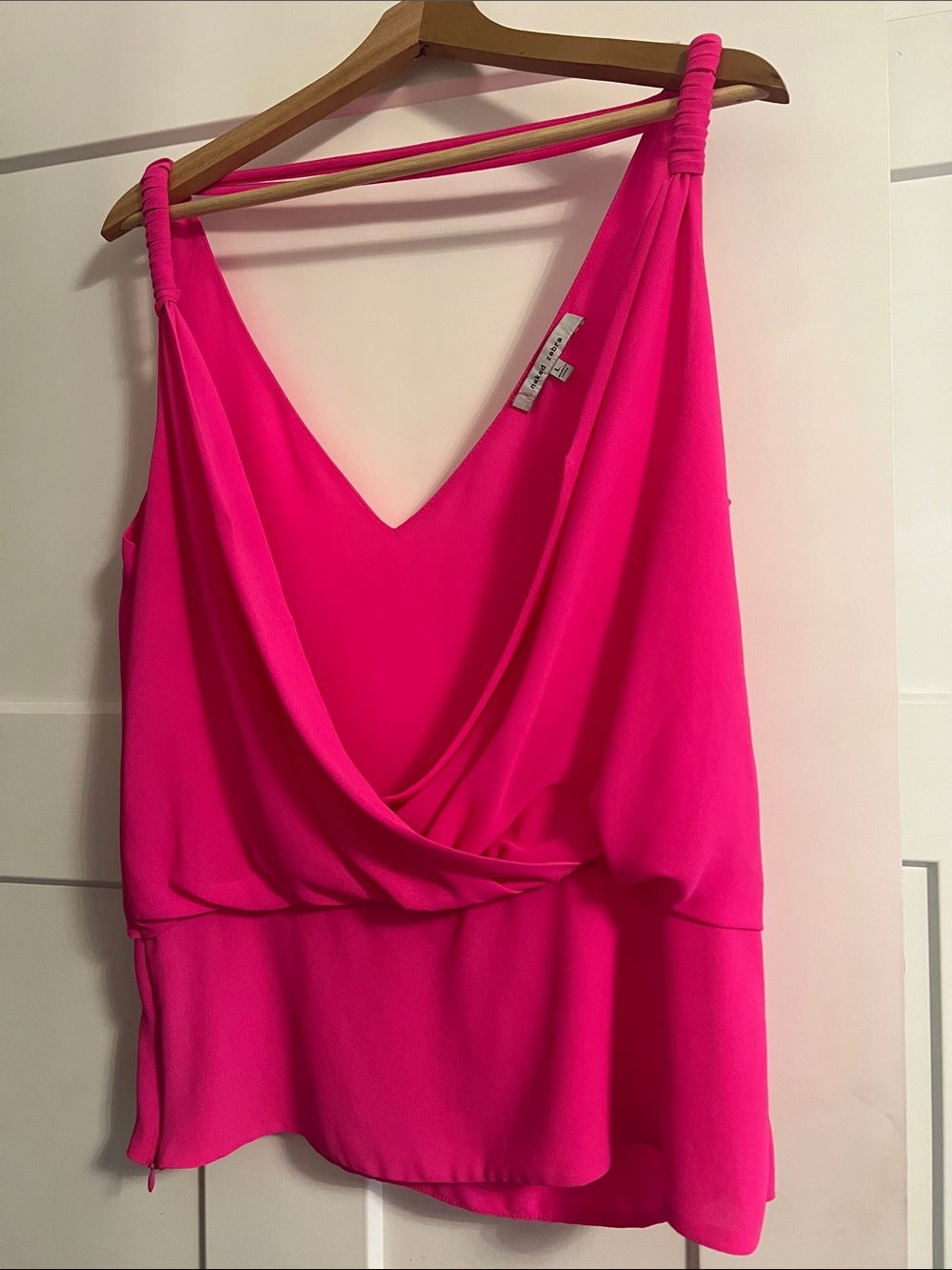 Naked Zebra Hot Pink Draped V-Neck Tank Top